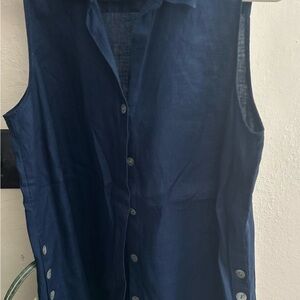 J. Jill Love Linen Women's Tunic Blouse Blue Sleeveless Collared